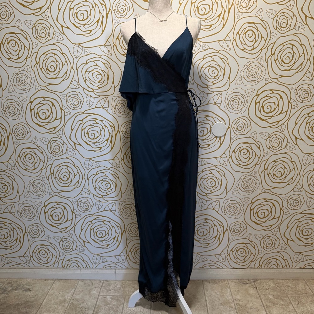 Keepsake The Label "Stop Me" Navy Blue Lace One Shoulder Maxi Dress